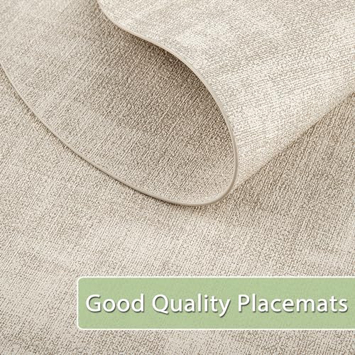 Faux Leather Oval Placemats Set of 6 - Beige, Durable & Heat Resistant