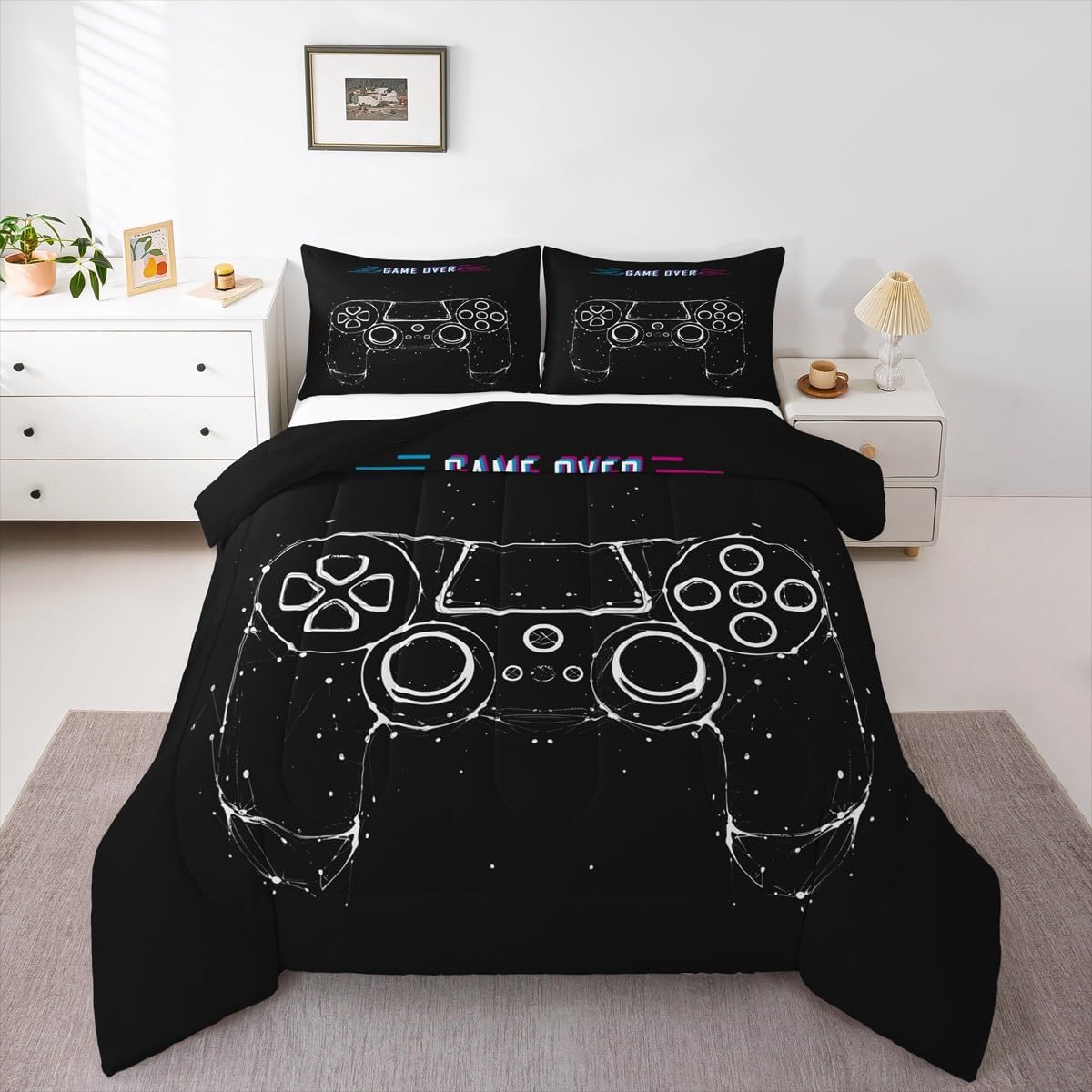 Basketball Kids Comforter Set Full Size,Geometric Basketball Court Abstract Bedding Set,Boys Girls Adults Room Decor,Ball Sports Games Down Comforter,Red Black Fashion Duvet Insert,2 Pillowcases