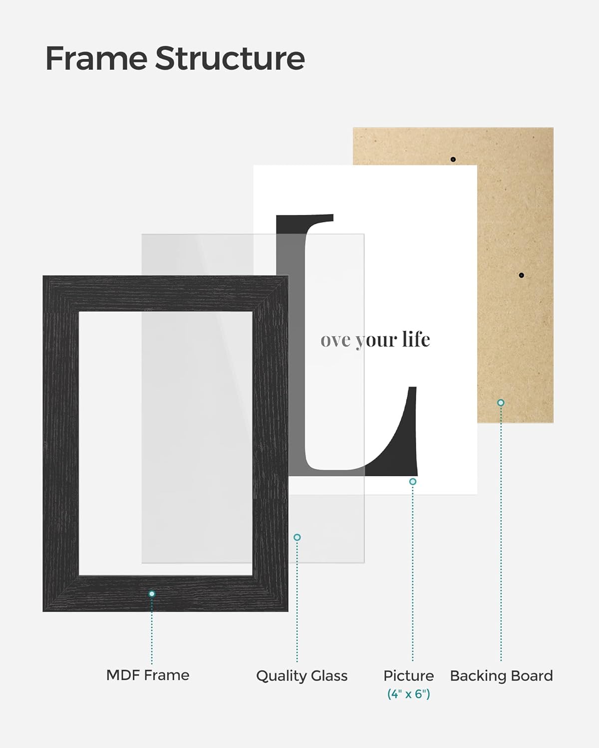 SONGMICS Collage Picture Frames - Set of 4, 4x6 Multi-Photo Wall Decor in Ink Black | Perfect for Gallery Displays