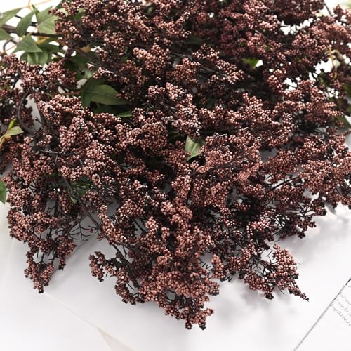 Dark Brown Faux Berry Stems - 43 Inch Artificial Nandina Branches for Fall Decor