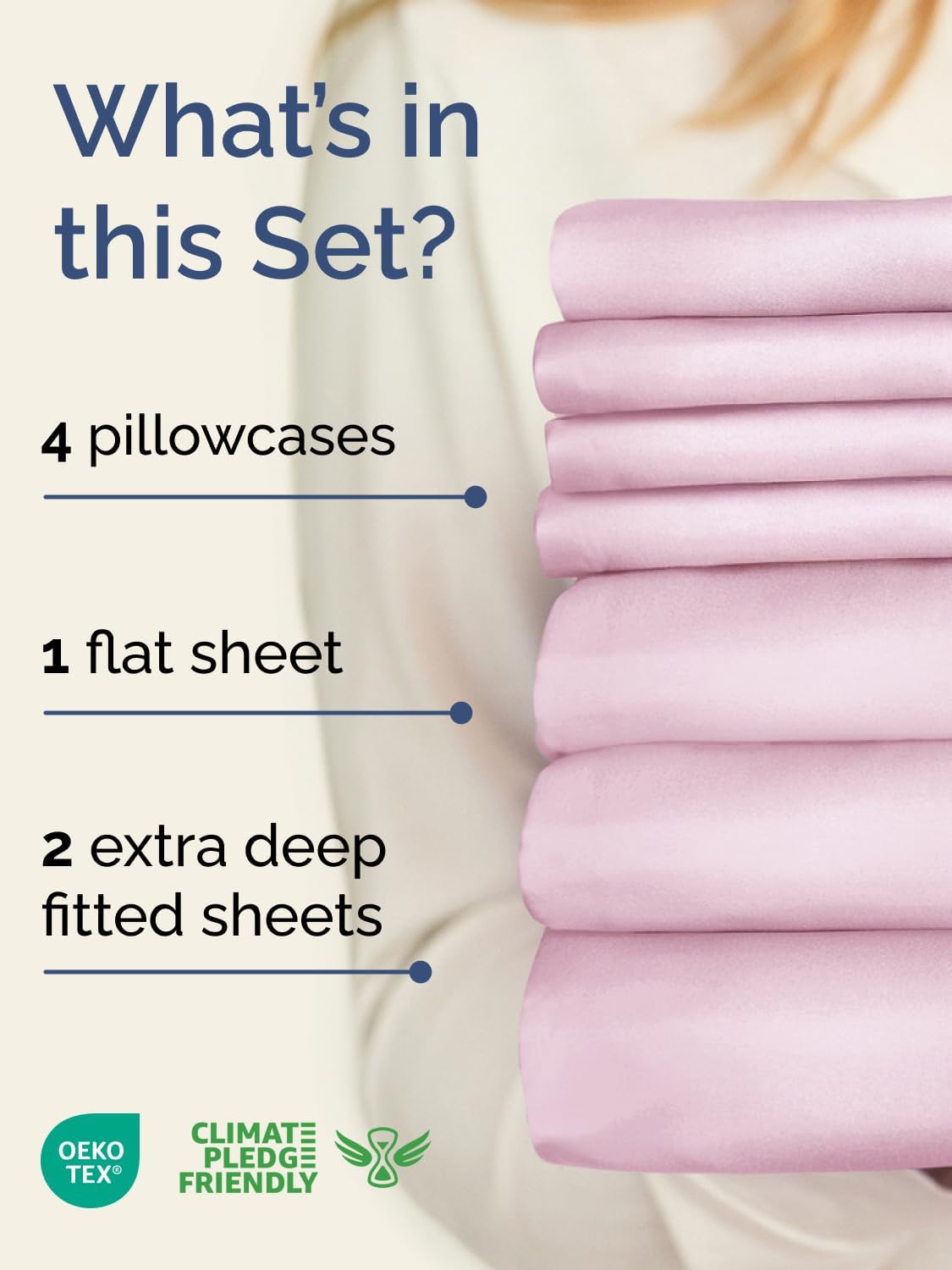 Skiennix Extra Deep Split King Sheet Set - 7 Piece Cooling Bedding - Soft, Wrinkle-Free Light Pink