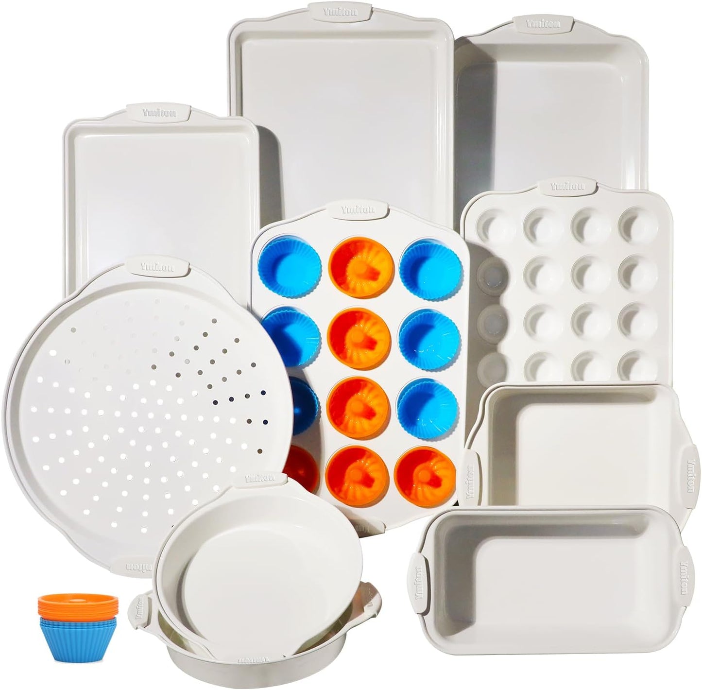 Skiennix Baking Pans Set - 34 PCS Nonstick Bakeware with Silicone Handles | Includes Cookie Sheet, Cake Pans & More