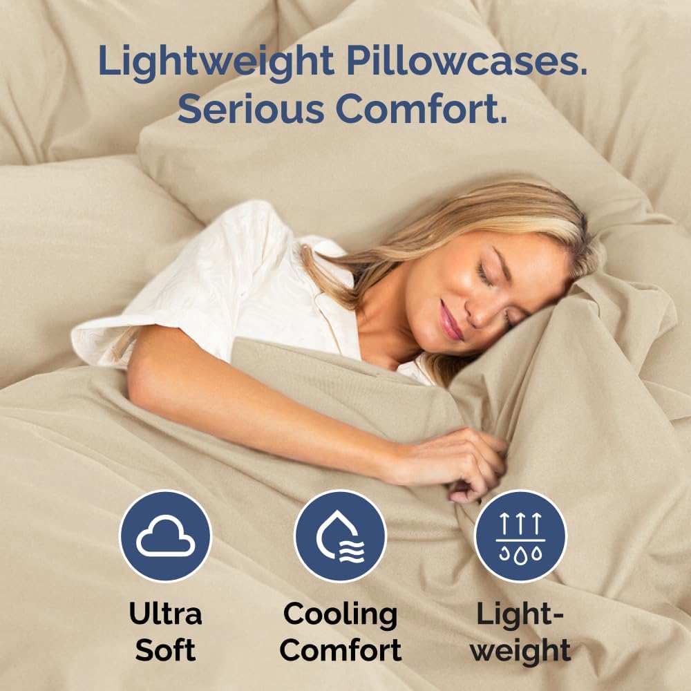 Skiennix Body Pillowcases Set of 2 | Soft, Breathable 20x54 Long Pillow Covers for Comfortable Sleep - Cream, Machine Washable