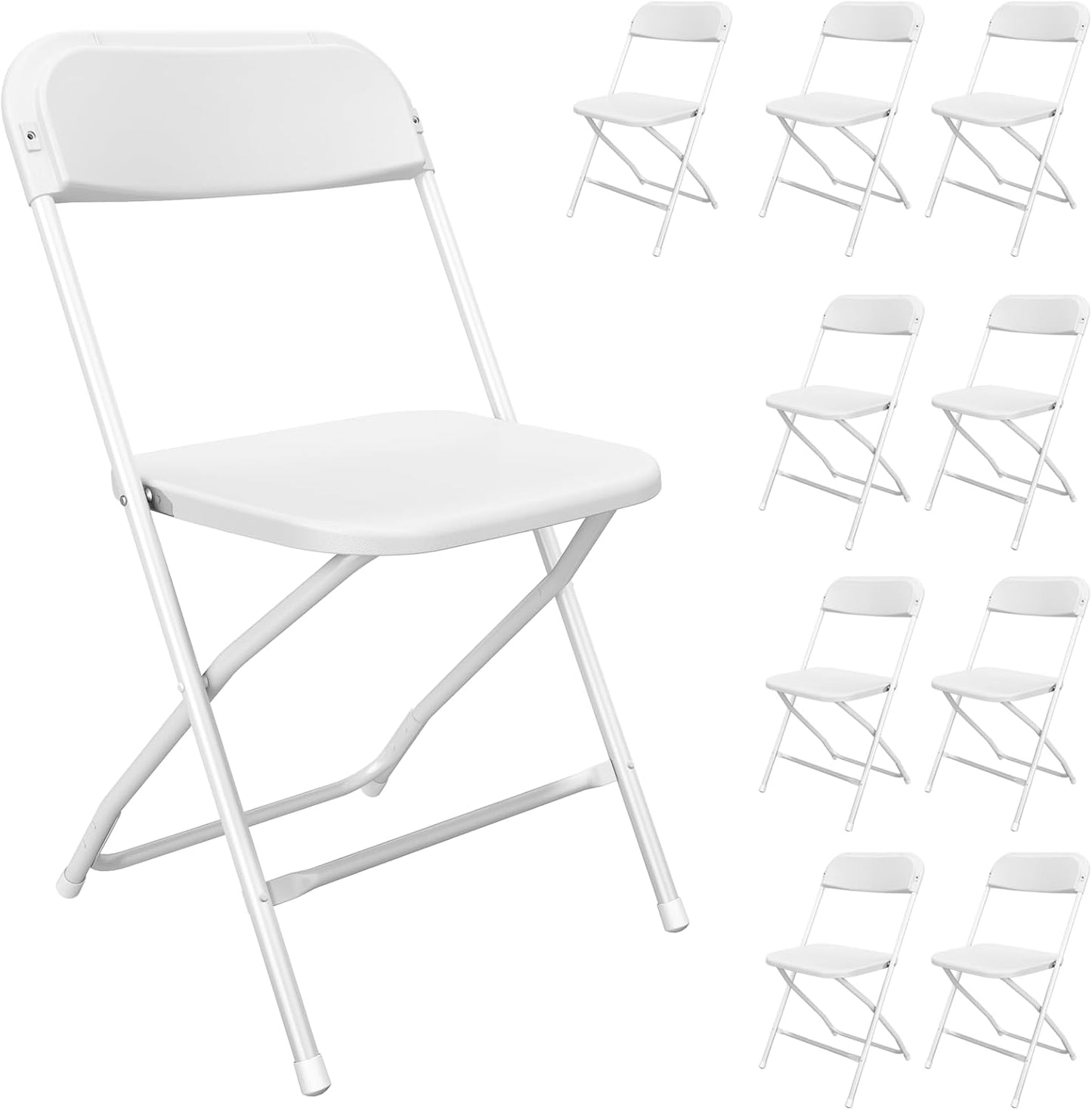 White Folding Chairs 10-Pack by [Brand Name] - Portable, Stackable Plastic Seats for Events | 350lbs Capacity