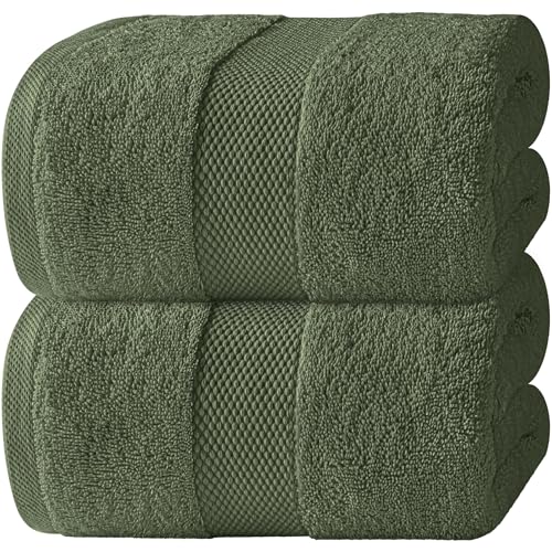 White Classic Forest Green Luxury Bath Sheets 2 Pack - Extra Large 35x70 Inches