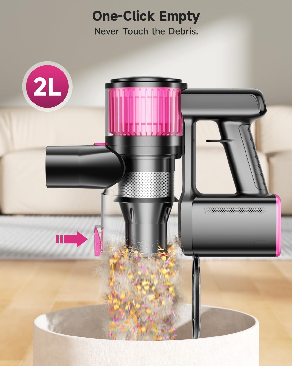 MYUAKO Cordless Vacuum Cleaner - 650W Powerful Suction, 75-Minute Runtime, 2L for Hardwood & Carpets