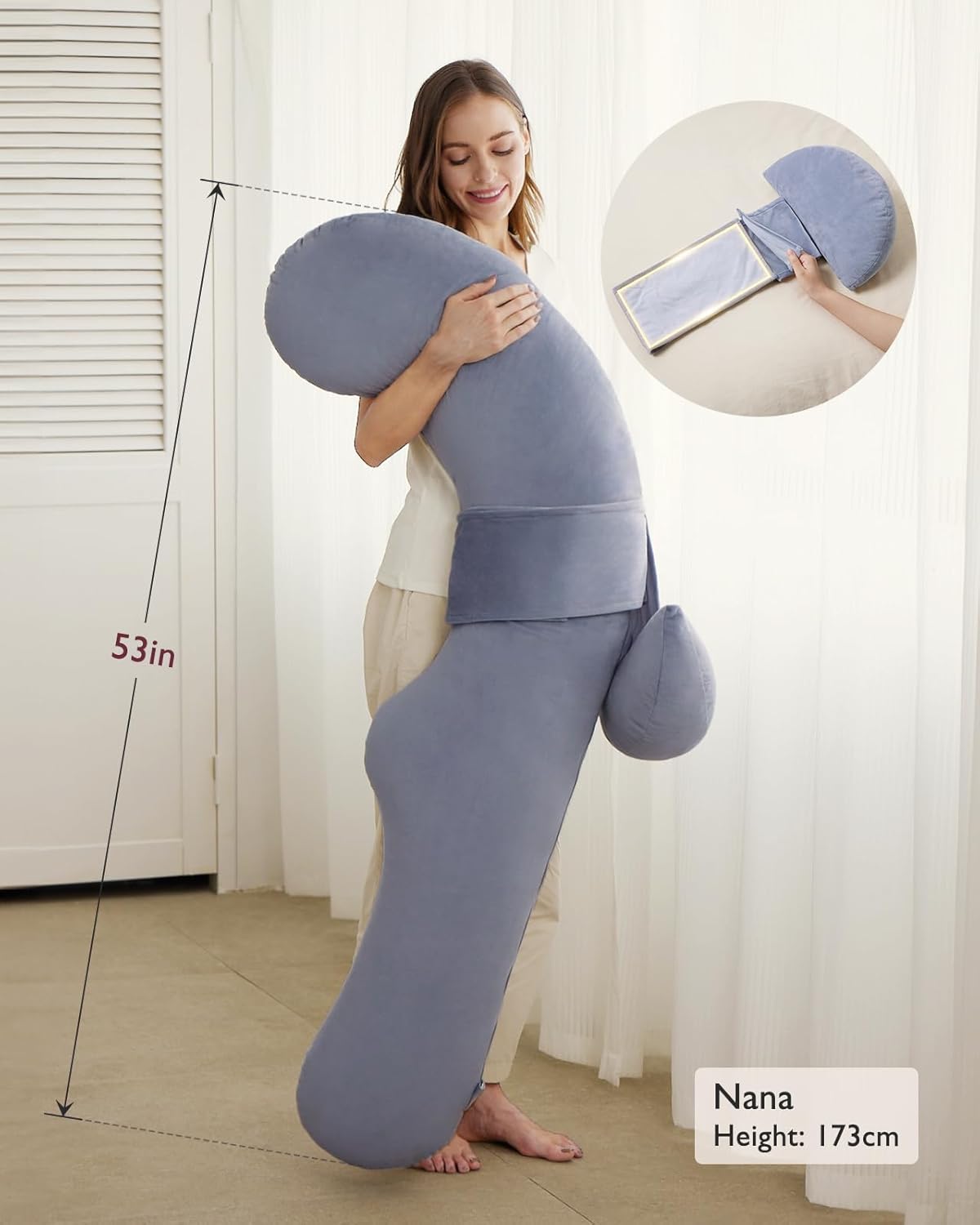 Momcozy Pregnancy Pillow - Original F Shaped Maternity Pillow with Adjustable Wedge | Full Body Support, Grey Velvet Cover