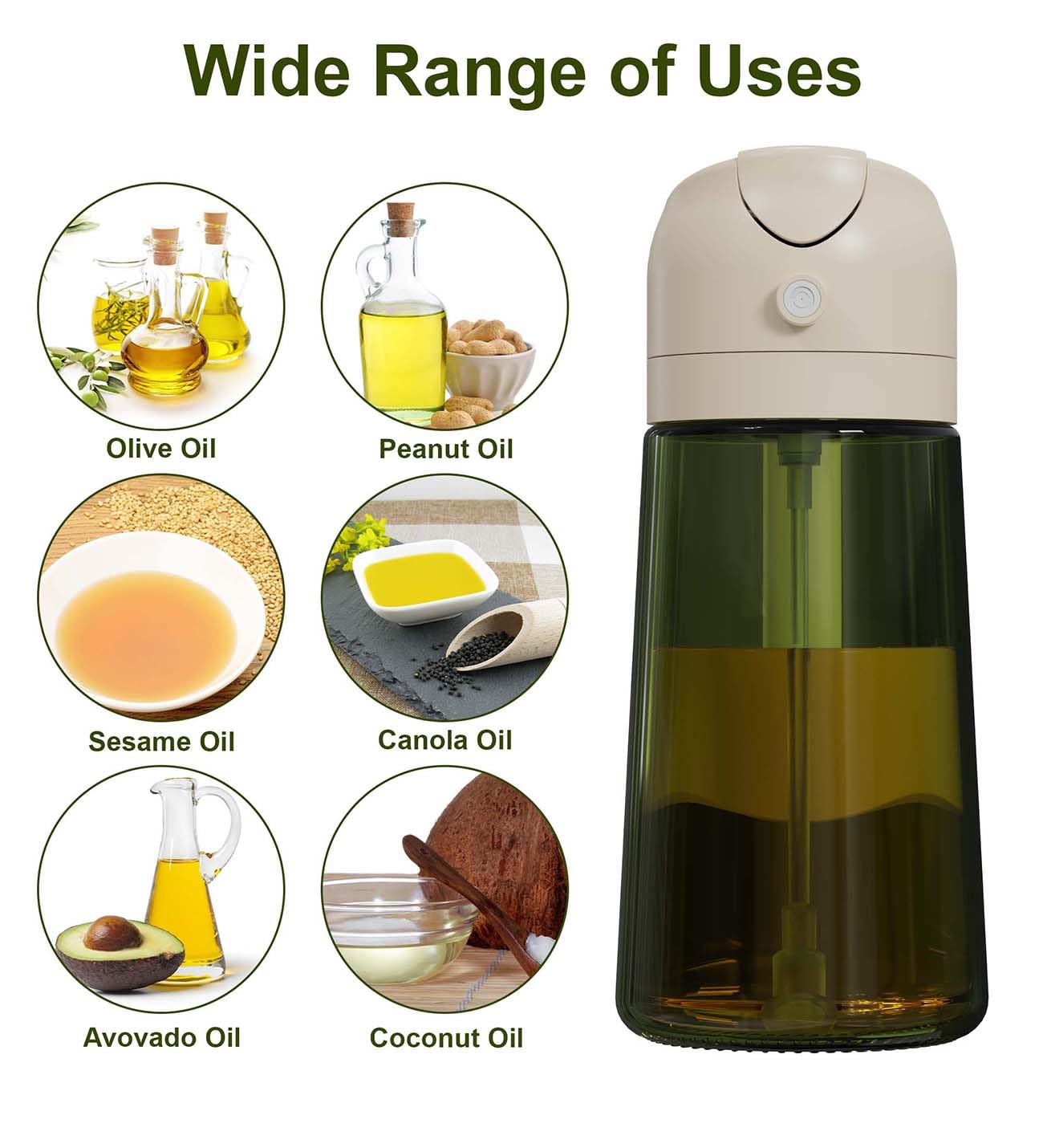 ZEREN 2 in 1 Glass Oil Dispenser & Sprayer, 16oz/470ml Glass Olive Oil Sprayer with Silicone Protective Pad, Cooking Oil Sprayer Bottle for Kitchen Gadgets and Air Fryer Accessories