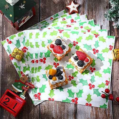 Yahenda 150 Pieces Christmas Wax Paper Parchment Paper Sheets Decorative Waterproof Bakery Tissue Grease Resistant Christmas Food Baking Colored Basket Liners Xmas Supplies