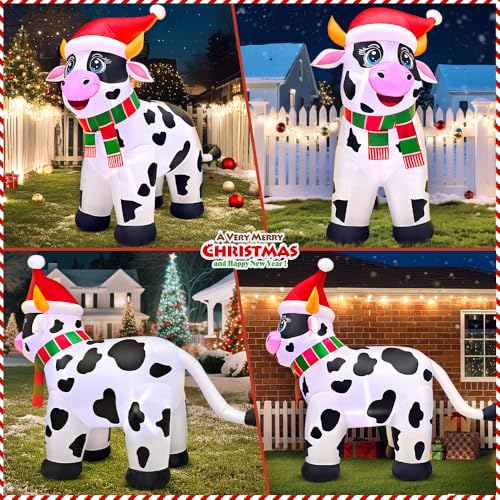 KOOY 5.6FT Christmas Inflatable Cow with LED Lights Outdoor Yard Decor
