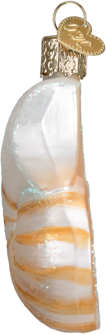 Beach Shells Glass Blown Ornaments for Christmas Tree - Junonia Shell, Tan/Brown/White/Gold