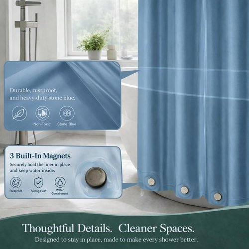 EHZNZIE Shower Curtain Liner - Waterproof Stone Blue PEVA with 3 Weighted Magnets | 72x72 Inches, No Chemical Smell