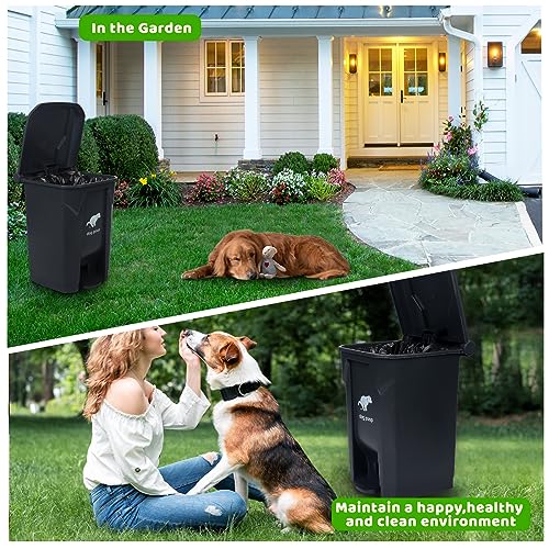 Uppcasir Black Outdoor Dog Poop Trash Can 20L with Lid & Bags - Waterproof