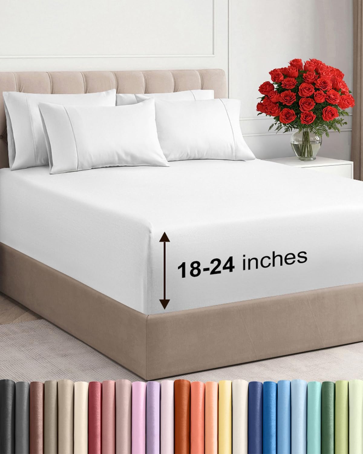 Skiennix Extra Deep Full Sheet Set - 6 Piece Breathable Cooling Bedding - Soft Wrinkle-Free White