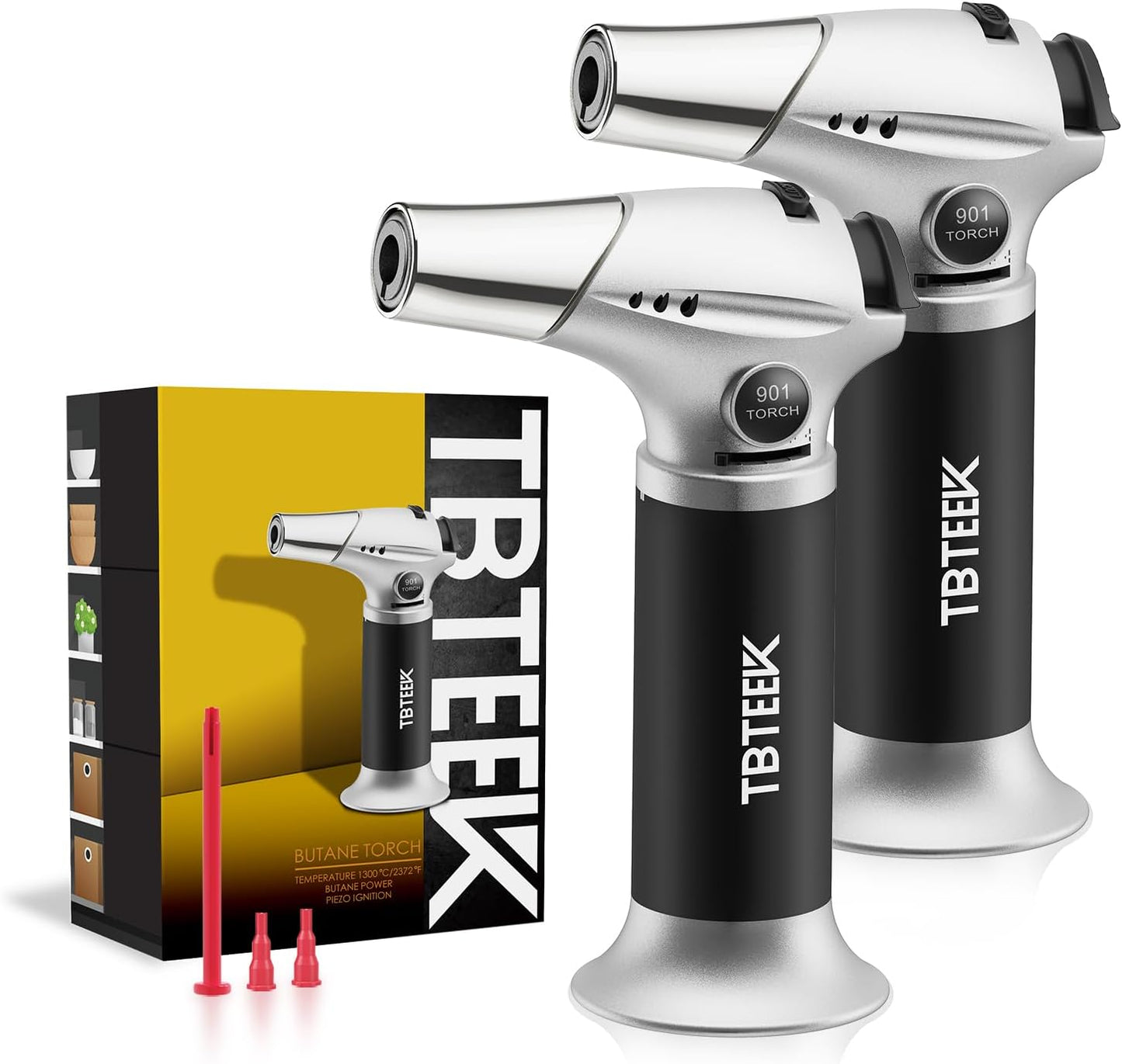 TBTeeK Butane Torch - Adjustable Flame Kitchen Torch with Safety Lock | 2-Pack for Cooking & Baking