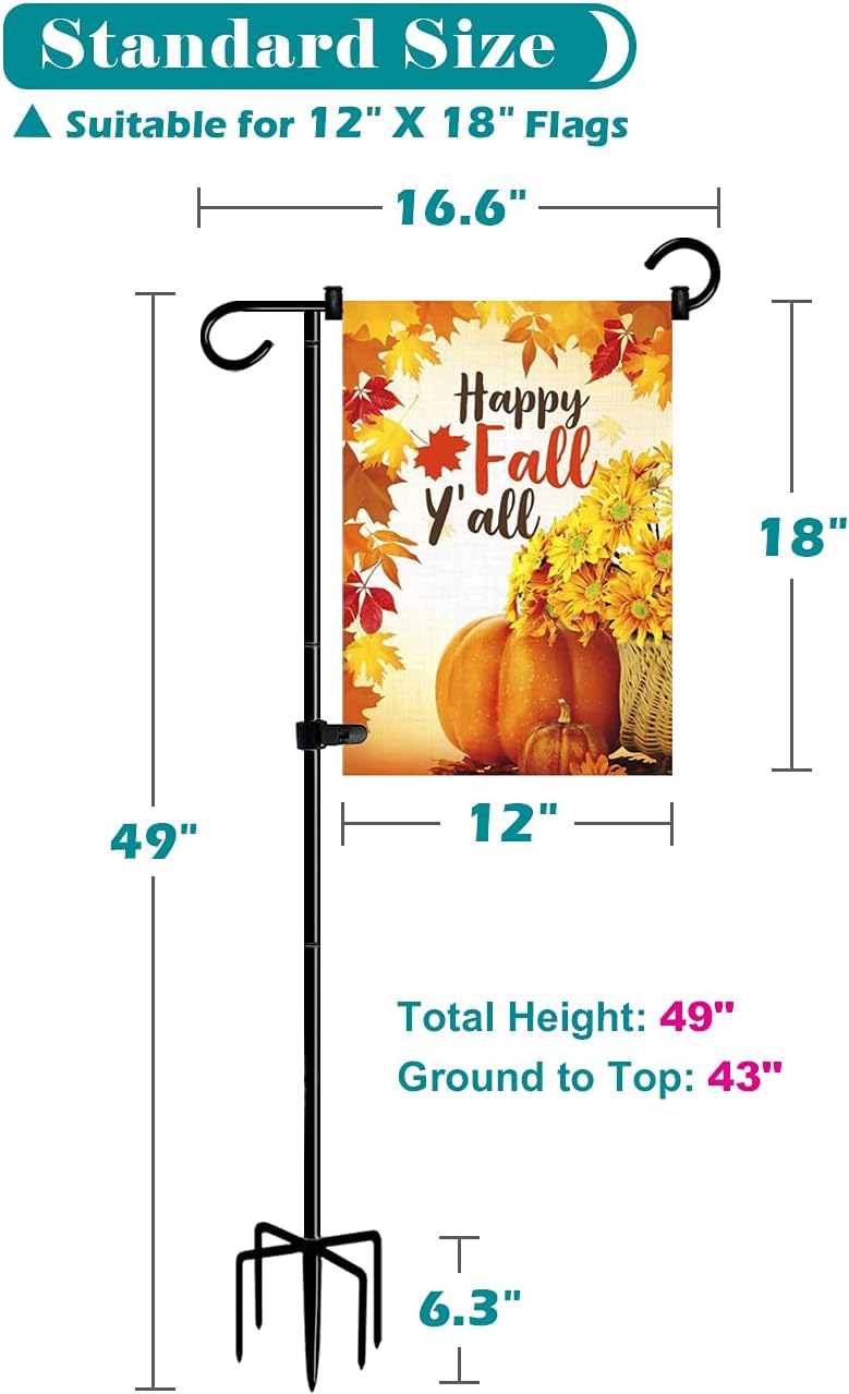 Koutemie Garden Flag Stand Holder - 49 Inch Extra Tall with 5 Prong Base for 12 x 18 Flags | Matte Black