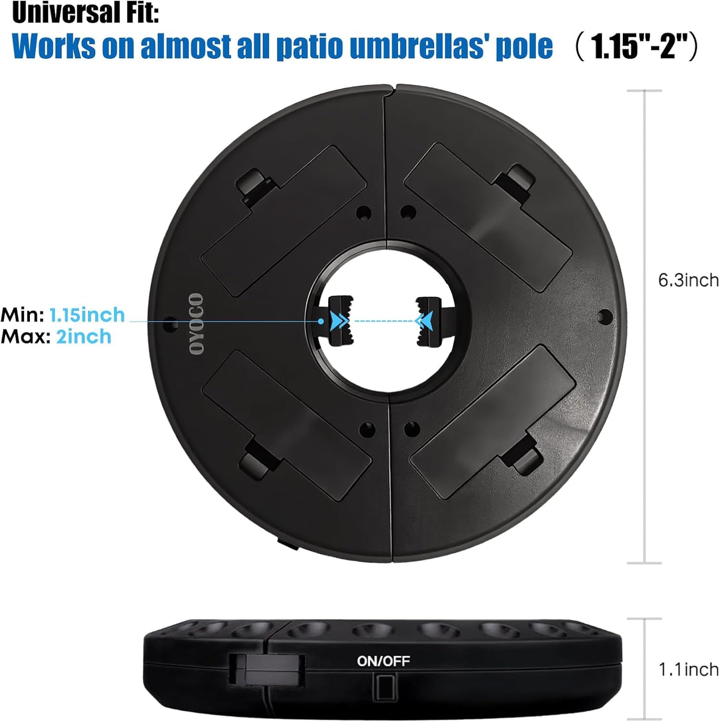 OYOCO Patio Umbrella Light - Cordless LED Lighting with 3 Brightness Modes | Fits 1.15"-2" Poles