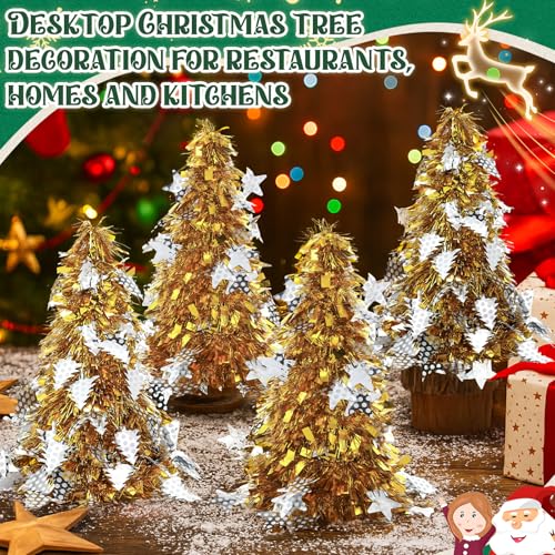 Libima Gold Mini Tinsel Christmas Trees Set of 20 - 10 Inch Artificial Holiday Decor