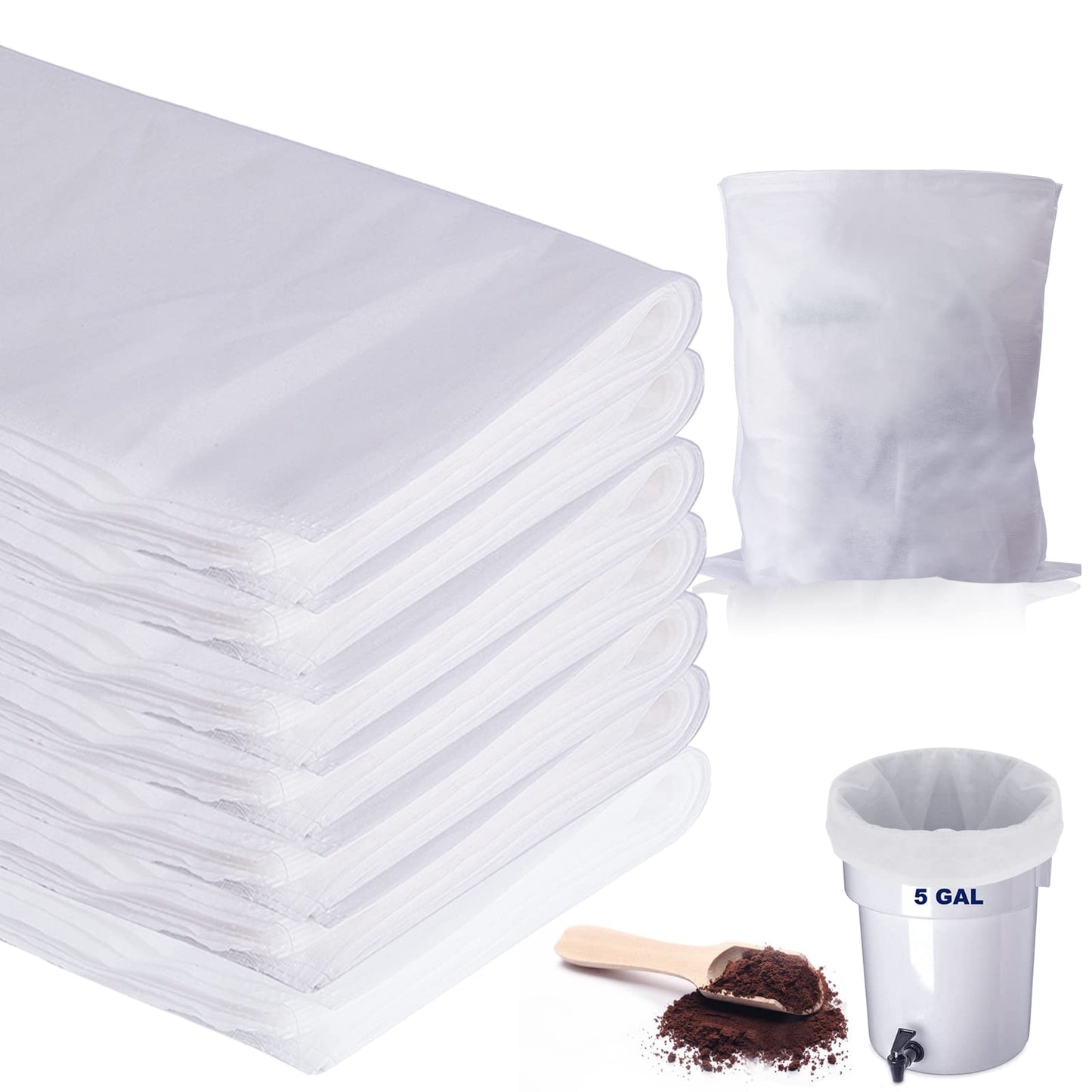 100 Pack Cold Brew Coffee Filters, 20" X 20" Commercial Cold Brew Filters, Filter Bag for Brew Up To 5 LBS Coffee, 5 Gallon Coffee Filter
