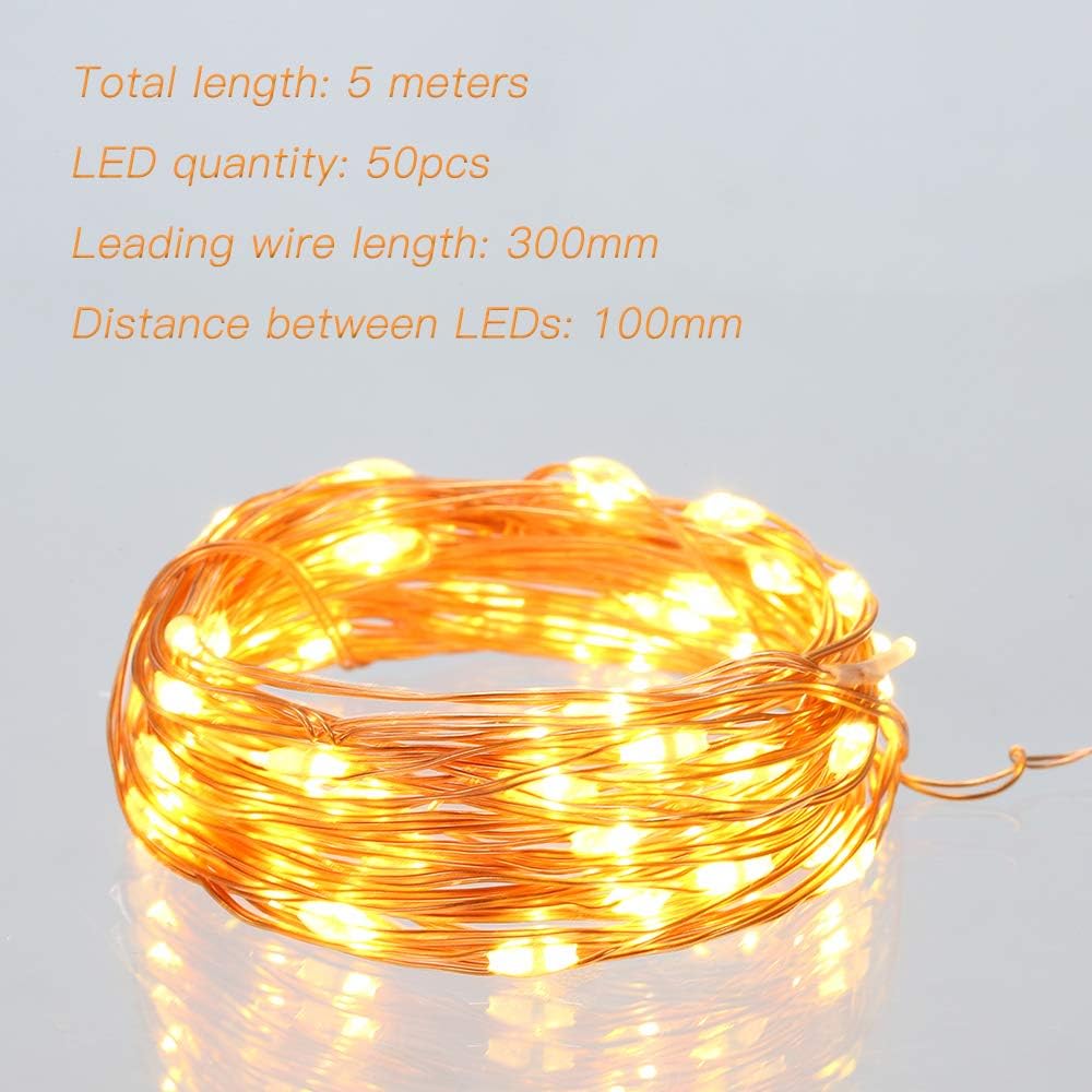 Ariceleo LED Fairy Lights - Battery Operated Copper Wire String Lights | 16ft Warm White for Bedroom & Events