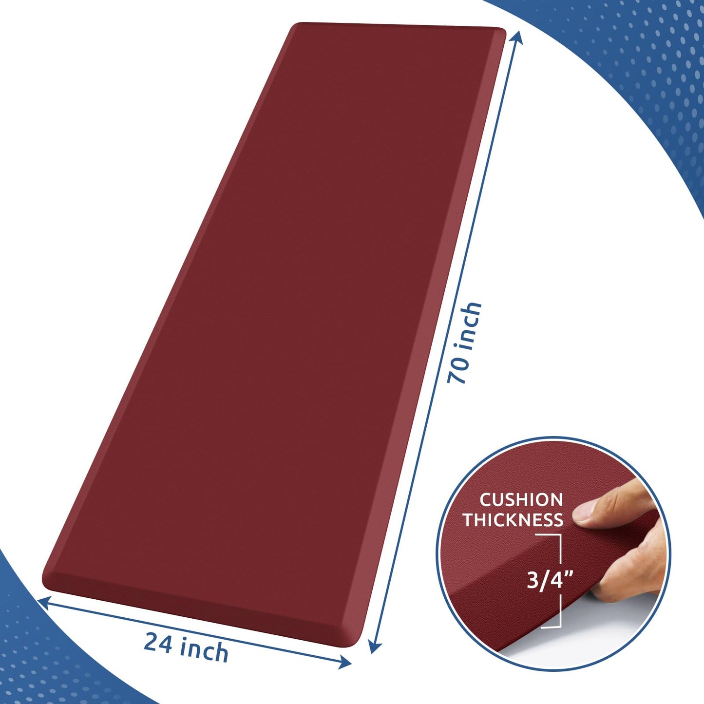 KitchenClouds Kitchen Mat Cushioned Anti Fatigue Rug 24"x70" Water Resistant, Non Slip, Standing and Comfort Desk/Floor Mats for House Sink Office (Red)