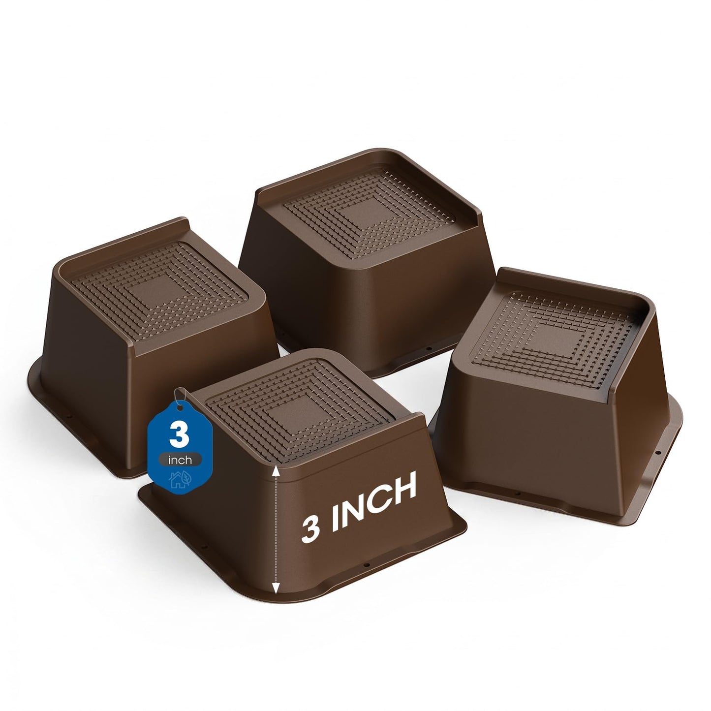 MXMZHXU Bed Risers 2 inch, 3 inch, 4 inch, 6 inch or 8 inch Heavy Duty Furniture Risers, Up to 6000 Lbs L Shaped Design Bed Lifts Blocks for Couch Desk Sofa Table (Dark Brown 4 Pack, 3 Inch)