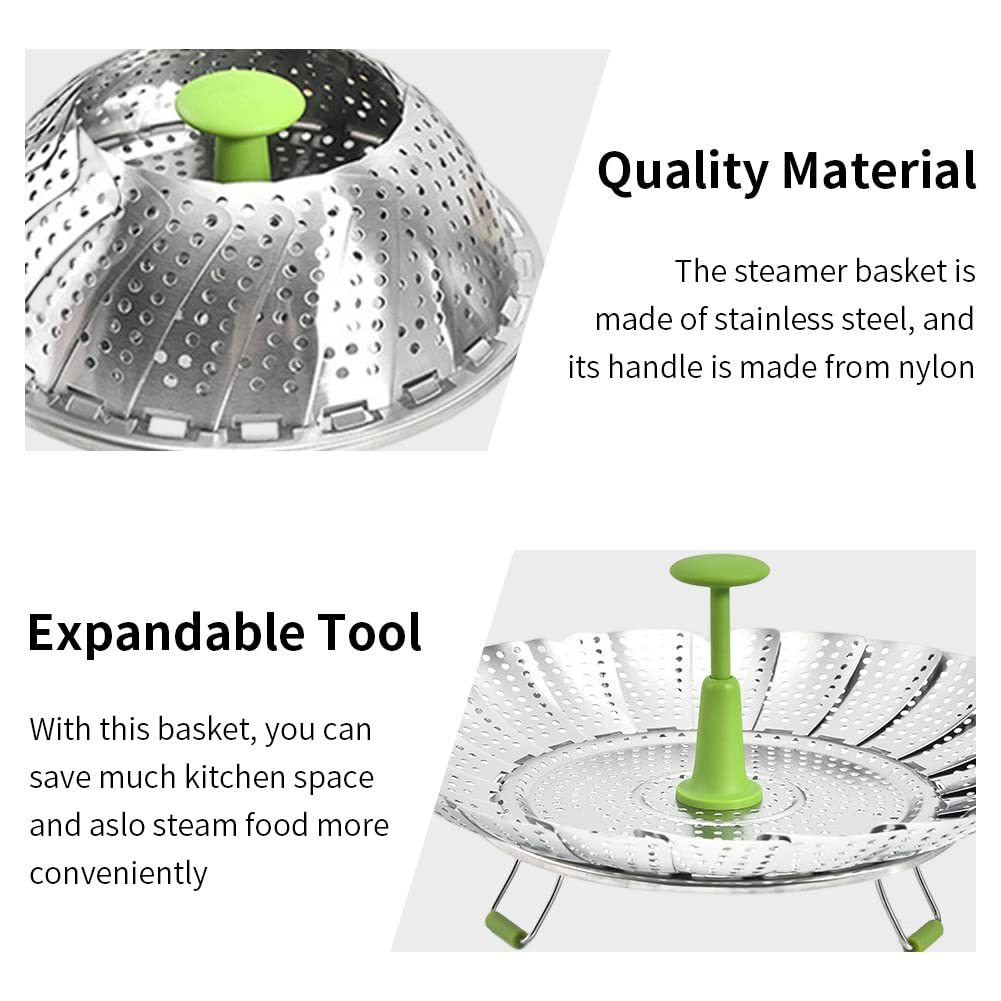 Stainless Steel Expandable Steamer Basket, Adjustable Folding Insert with Handle, Fits Pots from 5.51" to 9.1", Perfect for Cooking Seafood, Vegetables, and Fruits