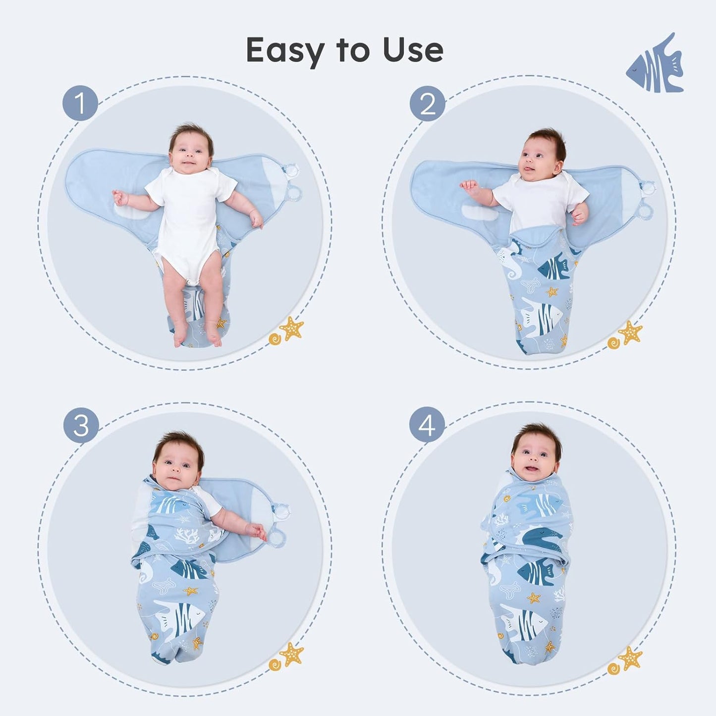 Yoofoss Baby Swaddles - 100% Cotton Adjustable Swaddle Sack for Newborns | 0-3 Months, 3 Pack, Soft & Breathable