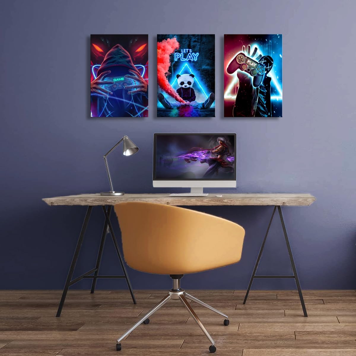 NCYEL Gamer Wall Art Set - Neon Canvas Prints for Cyberpunk Decor | Unframed 12x16 Inches Posters for Game Room, Bedroom, Office