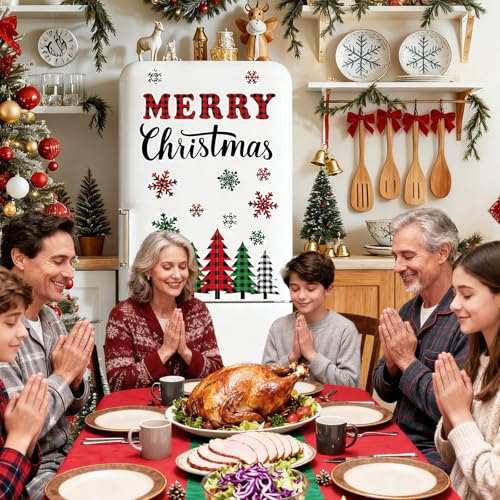Merry Christmas Refrigerator Magnets Set – 20 Plaid Snowflake Tree Decor Stickers