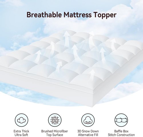 ABENE Twin Size Mattress Topper - Extra Thick Plush Bed Pad for Back Pain Relief | Soft White Pillowtop