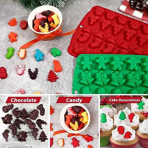 Kamehame Christmas Candy Molds, 2 Pcs 30 Cavity Christmas Gummy Molds, Silicone Christmas Chocolate Molds, Red & Green