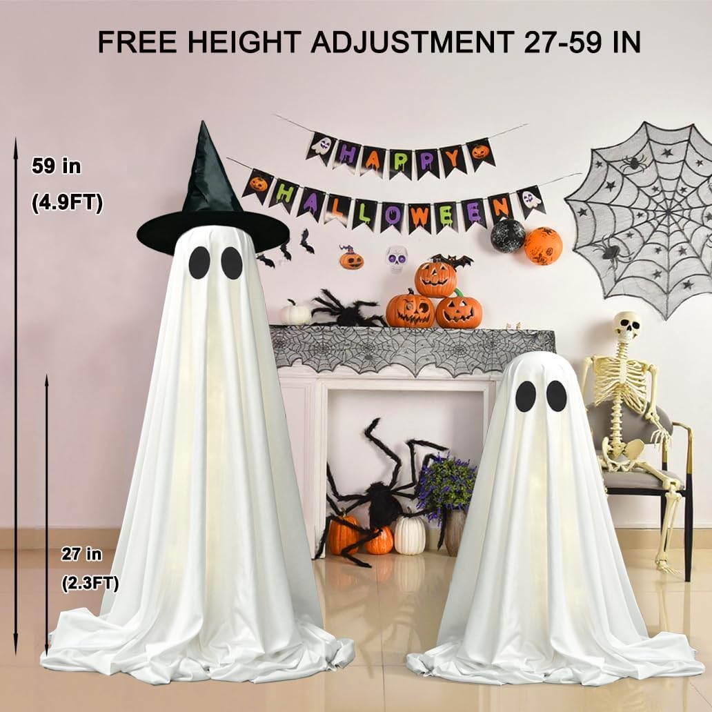 VersaCharm Halloween Ghost LED String Lights - Spooky Indoor/Outdoor Decor with Remote Control | 2 Pack, White
