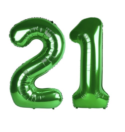 Green Number 21 Balloon 40 inch, 21 Number Balloons, 21st Green Birthday Decorations, 21 Year Old Women Men Party Supplies, St. Patrick's Day Games Theme Birthday Decorations