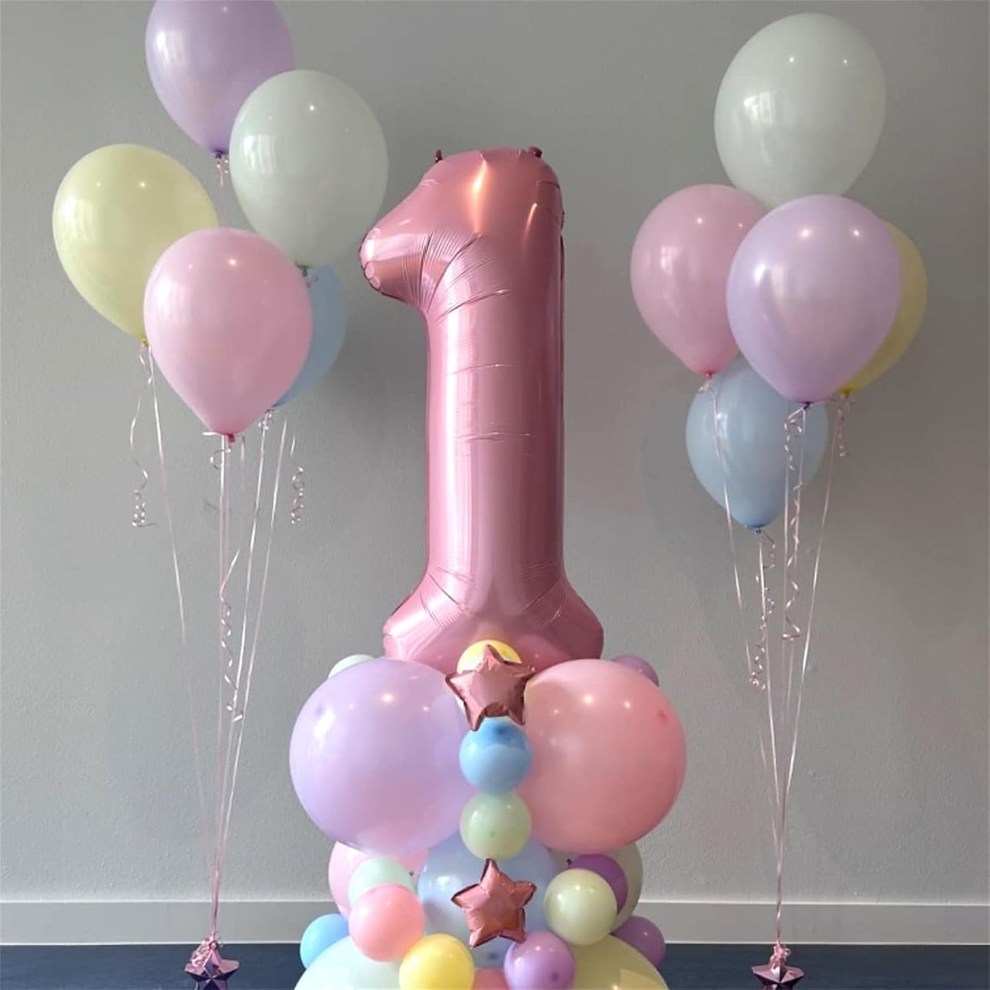 Skiennix 40-Inch Pastel Pink Foil Balloon Number 4 - Large Self-Inflating Light Pink Birthday Decoration