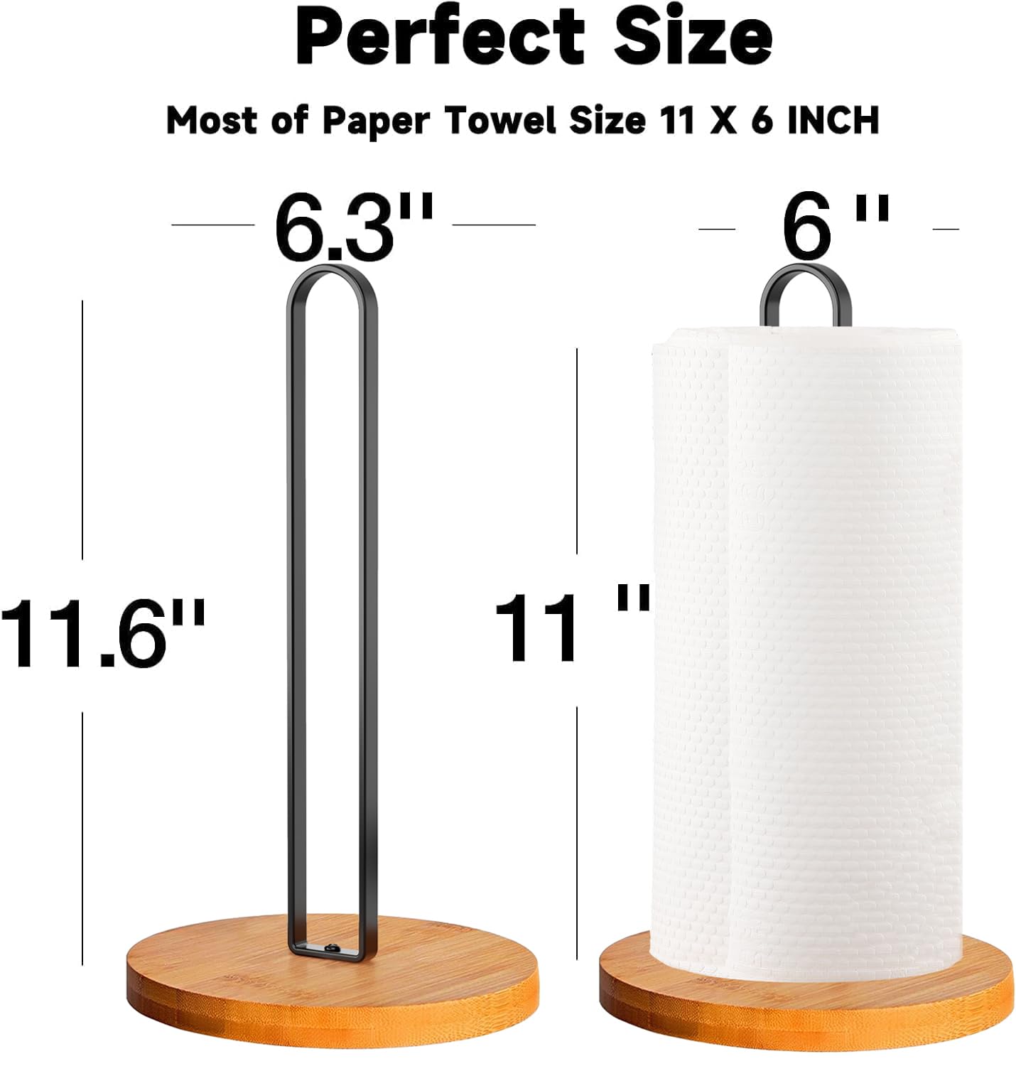 TONLEA Wooden Paper Towel Holder Countertop, Kitchen-Towel-Holder FreeStanding with Non-Slip Base for Bathroom