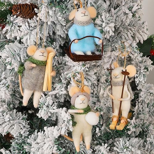 Juegoal Felt Skiing Mouse Ornaments Set of 4 Christmas Decorations