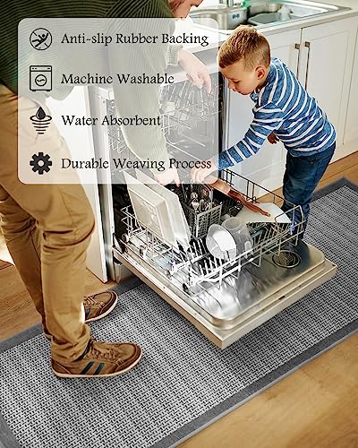 Grey Extra Large Kitchen Runner Rugs 2PCS - 2.5x6ft & 20x32 Inch Non-Slip Mats, Perfect for Kitchen & High Traffic Areas - Grey - 2 Piece