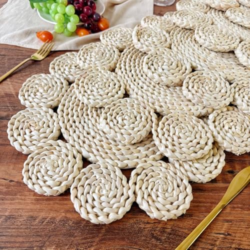 IcosaMro Style C 13.8 Inch Boho Woven Placemats Set of 6 Natural Table Mats for Indoor & Outdoor Dining
