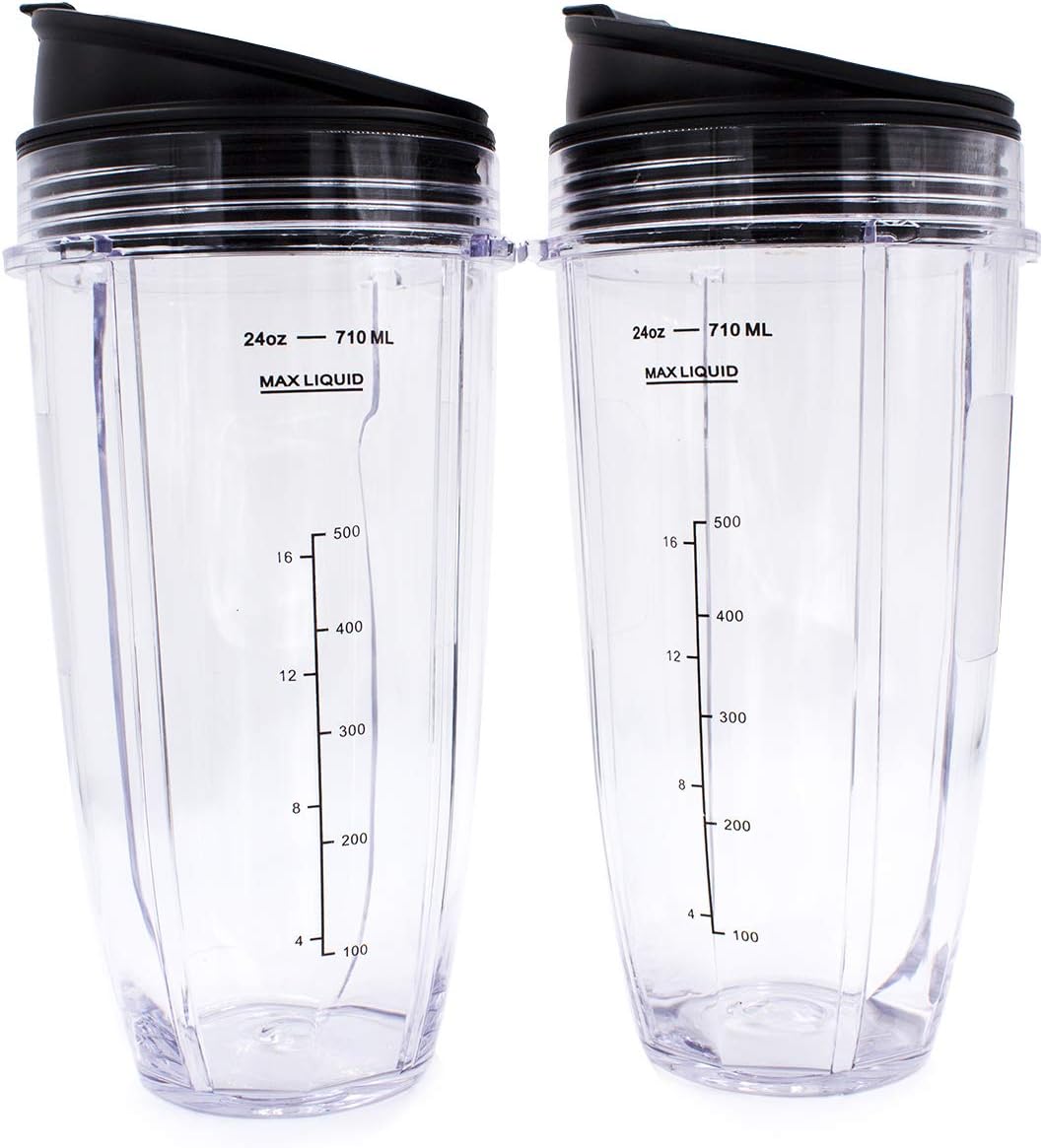 Ninja Replacement Blender Cups - 24 Oz with Lids (2 Pack) for Auto iQ Models & Foodi Blenders