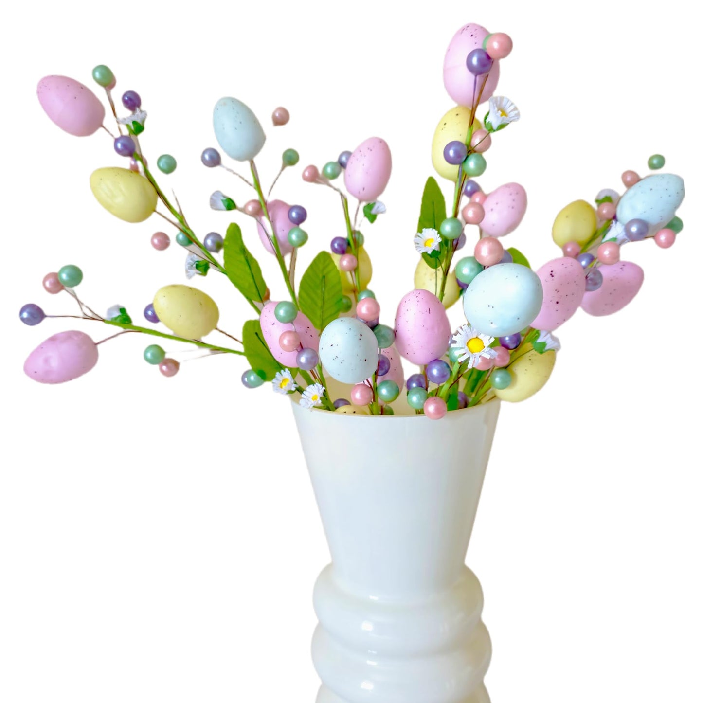 VSHZXFH 4pcs Artificial Easter Spray Vine with Pastel Easter Eggs and Berries- Decorative Spring Floral Stems-Egg Twig Branches for Floral Arrangement-Centerpiece Wreath Decoration