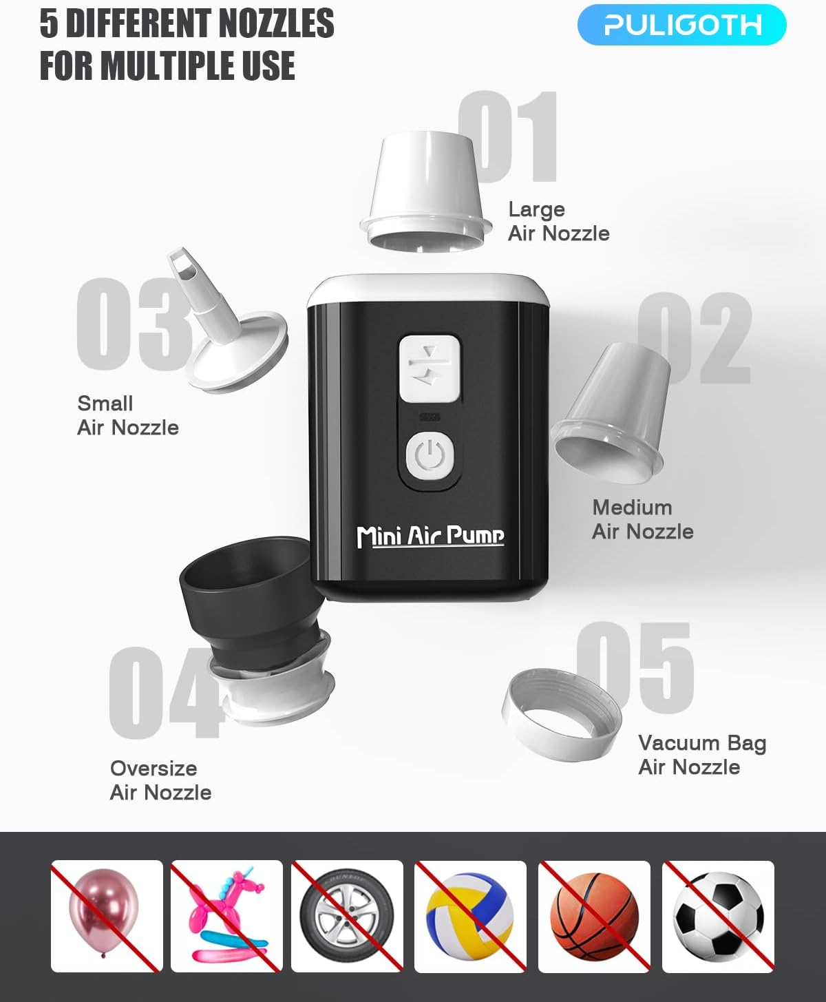 Skiennix Portable Air Pump - Mini Electric Inflatable Pump with 1600mAh Battery & Camping Light | Ideal for Air Mattresses, Pool Floats, Vacuum Storage Bags
