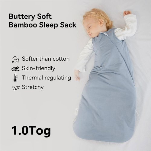 BubblePanda Bamboo Sleep Sack - Soft 1.0 Tog Toddler Sleeping Bag for Ages 12-18 Months | 2-Way Zipper