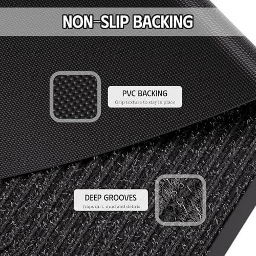 EZ2LIVE Black Striped 4x8 Heavy Duty Indoor Outdoor Entrance Mat
