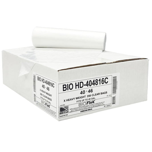 Aluf Plastics 45 Gallon Clear Trash Bags (250 Count) With BioFlex Technology - 40" x 48" - 16 Micron Equivalent High Density Garbage Bags