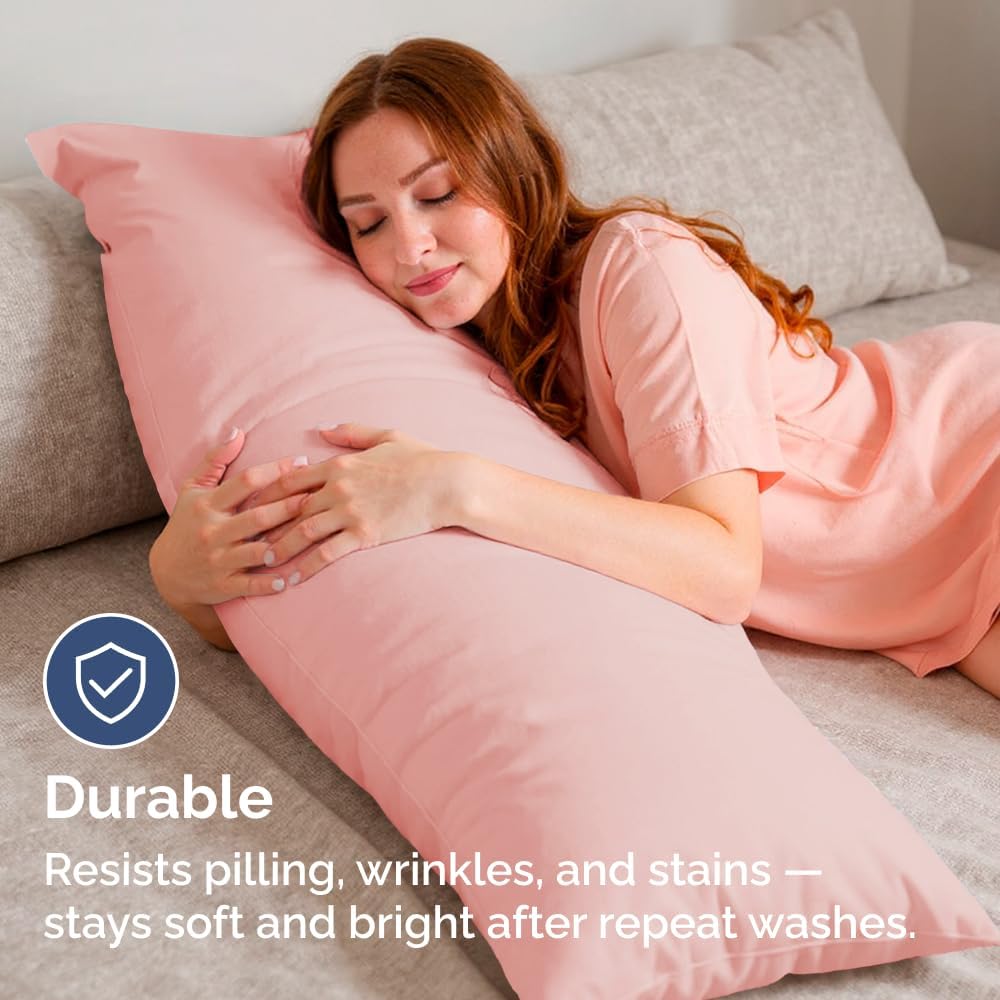 Skiennix Body Pillowcases Set of 4 | Soft, Breathable 20x54 Long Pillow Covers - Comfy & Fade-Free - Machine Washable (Baby Pink)