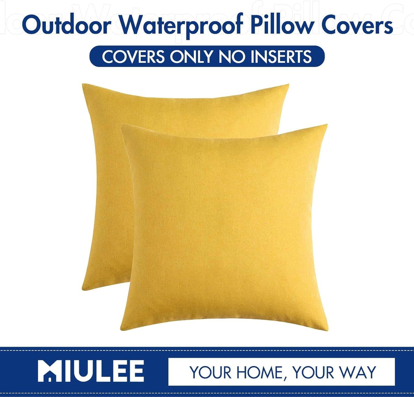 MIULEE Outdoor Decorative Throw Pillow Covers - Waterproof Faux Linen Cushion Cases | 18x18 Inch Yellow (Pack of 2)