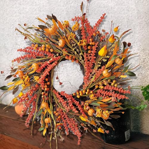 24 Inch Fall Harvest Wreath for Front Door Autumn Thanksgiving Decor