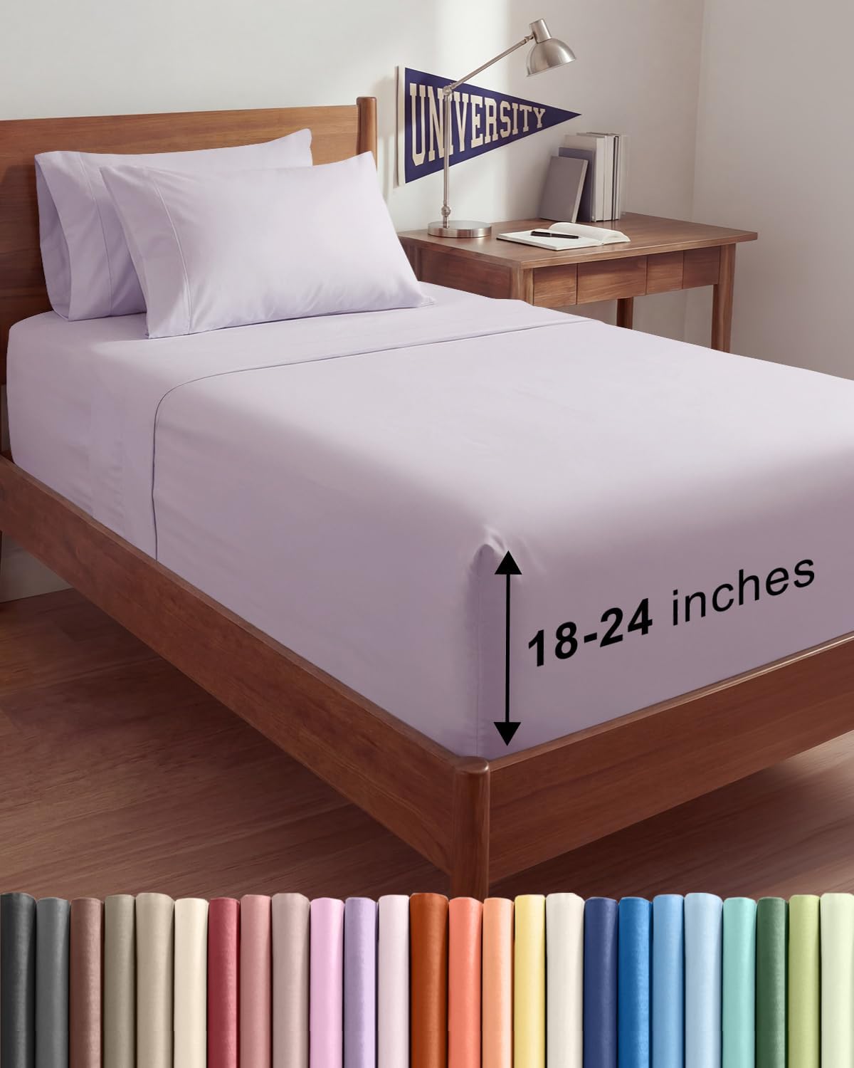 Skiennix Extra Deep Twin XL Sheet Set | 4-Piece Breathable Cooling Bedding - Soft Light Lavender, Wrinkle-Free