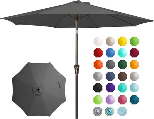 JEAREY 9FT Outdoor Patio Umbrella - Push Button Tilt & Crank | UV Protection, Waterproof, Dark Gray